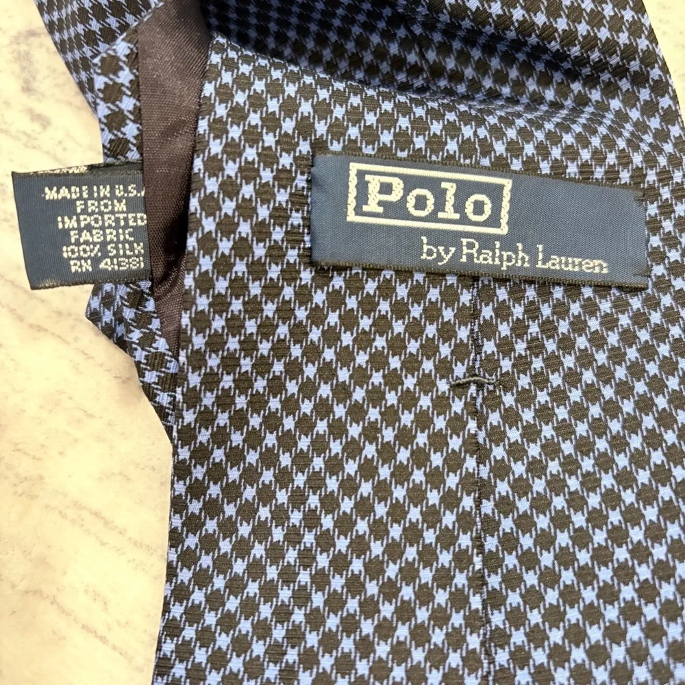 Polo Ralph Lauren Silk Tie Vintage Handmade Black Geometric Luxury USA Classic